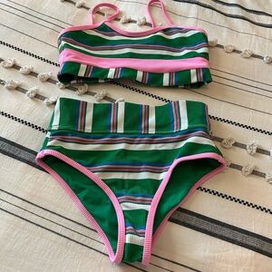 Beach Riot Kids Bikini in Green and Pink Stripes